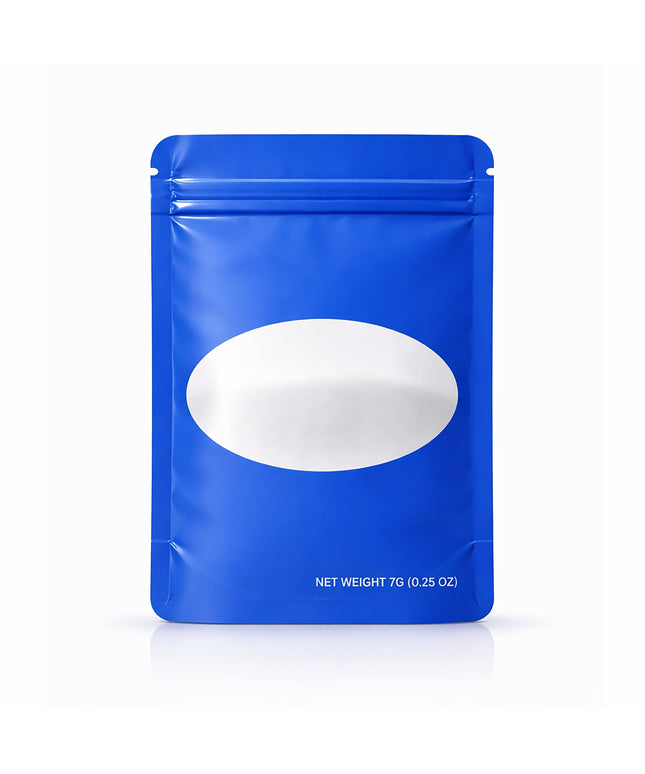 50 Pack – 7g Solid Color Mylar Bags with Oval Window - Royal Blue