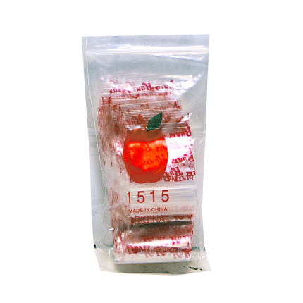 Mylar Bags, herb Mylar Bags, , Where to buy mylar bags, Custom mylar bags near me, Mylar Bags Wholesale. Clear plastic bag with red and white design featuring an apple logo and text on a white background