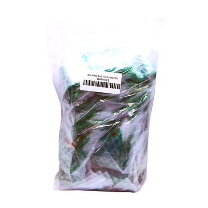 Mylar Bags, herb Mylar Bags, , Where to buy mylar bags, Custom mylar bags near me, Mylar Bags Wholesale. Bag of green leaves with a barcode label on a white background