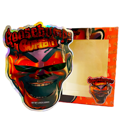 25 Pack 3.5g Mylar Bags & Window Boxes – Goosebumps Gumbo Design