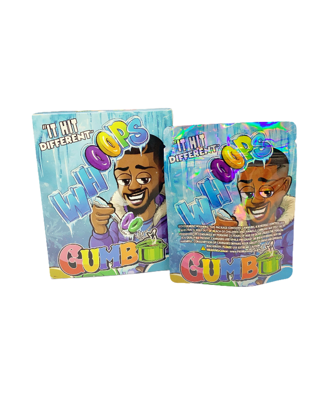 25 Pack 3.5g Whoops Gumbo Shaped Bags & Boxes