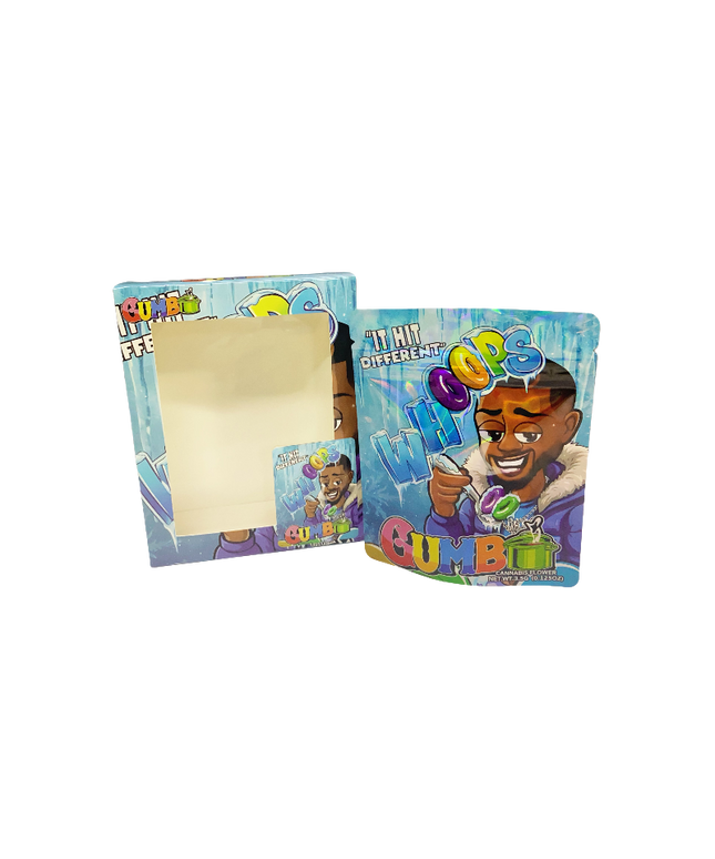 25 Pack 3.5g Whoops Gumbo Shaped Bags & Boxes