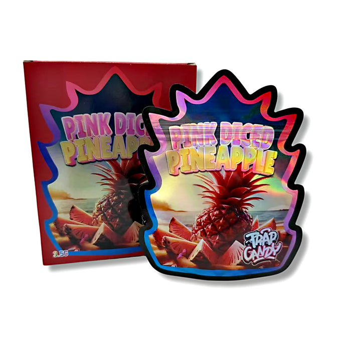 25 Pack 3.5g Shaped Mylar Bags with Window Boxes – Pink Pineapple Design