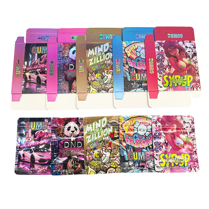 25-Pack 3.5g Shaped Mylar Bags & Boxes - Gumbo Styles 1