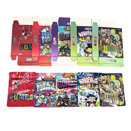 25-Pack 3.5g Shaped Mylar Bags & Boxes - Gumbo Styles 2