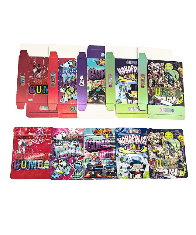 25-Pack 3.5g Shaped Mylar Bags & Boxes – Gumbo Styles 2
