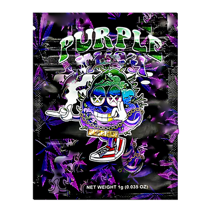 1g Purple Graphic Mylar Bags – 100 Count