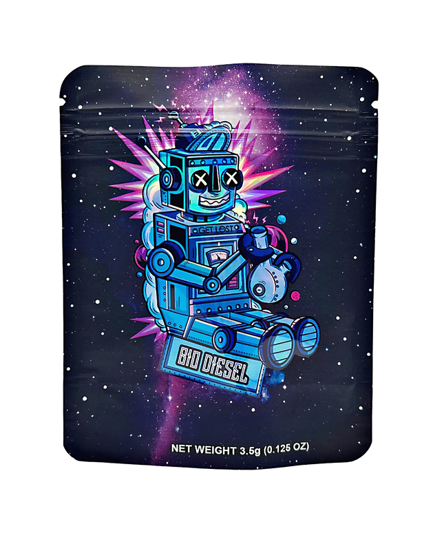 6. 50 Pack 3.5g Mylar Bags - Blue Graphic Design