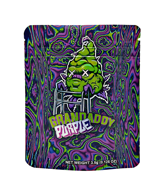 50 Pack 3.5g Mylar Bags - Purple Graphic Design
