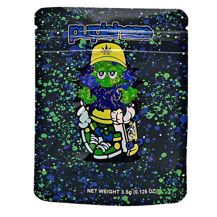 50 Pack 3.5g Mylar Bags – Purple Graphic Design