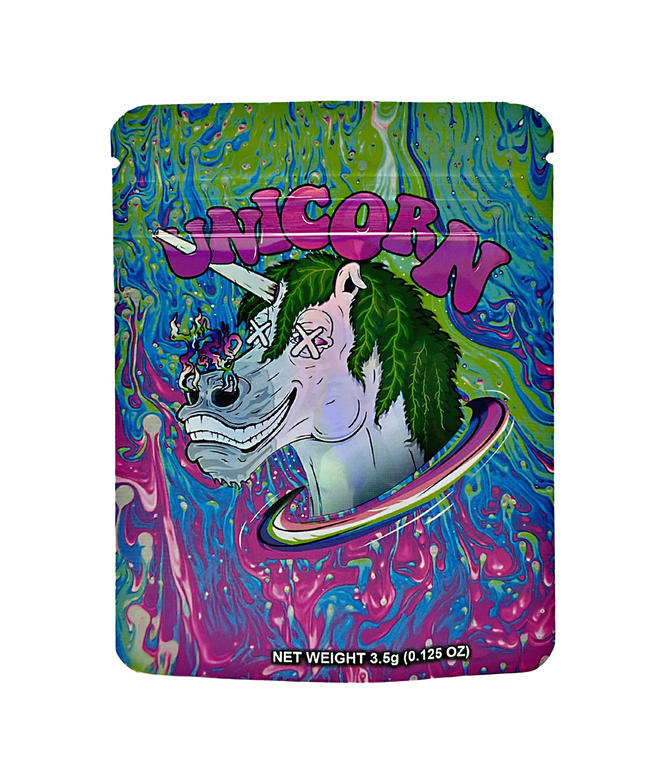 50 Pack 3.5g Mylar Bags - Unicorn Graphic Design