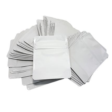 3.5g White Plain Mylar Storage Pouches - 50 Pack, 4 x 5 Inch