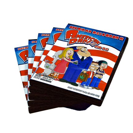 5 Pack 3.5g DVD-Style Mylar Bags & Cases – Cartoon Dad Design