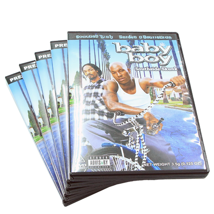 5 Pack 3.5g DVD-Style Mylar Bags & Cases – Baby-Themed Graphic Design