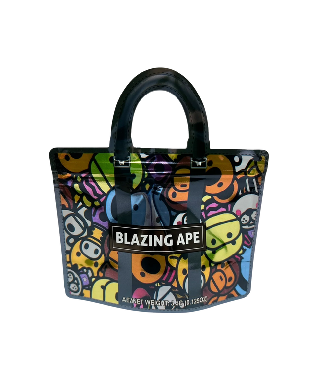 50 Pack 3.5G Handbag-Style Mylar Bags - Colorful Ape Design