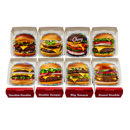 12 Pack Burger Style Zip Seal Pouches with Display Boxes - ZaDonald’z Double Burger