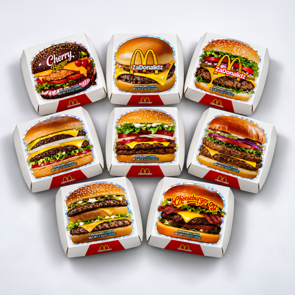 12 Pack Burger Style Zip Seal Pouches with Display Boxes - ZaDonald’z Double Burger
