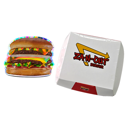 12 Pack Burger Style Zip Seal Pouches with Display Boxes - Za-N-Out Burger