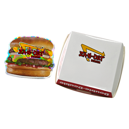 12 Pack Burger Style Zip Seal Pouches with Display Boxes - Za-N-Out Burger