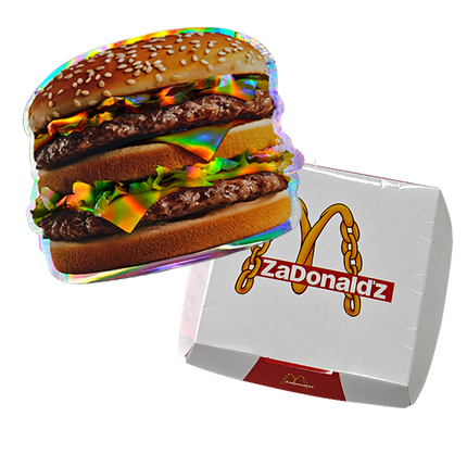 12 Pack Burger Style Zip Seal Pouches with Display Boxes - ZaDonald'z Burger