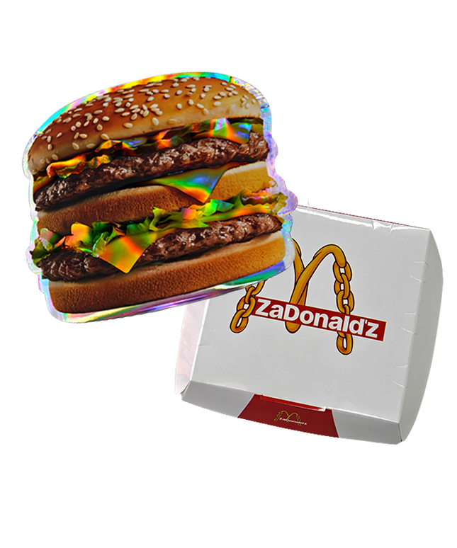 12 Pack Burger Style Zip Seal Pouches with Display Boxes - ZaDonald'z Burger