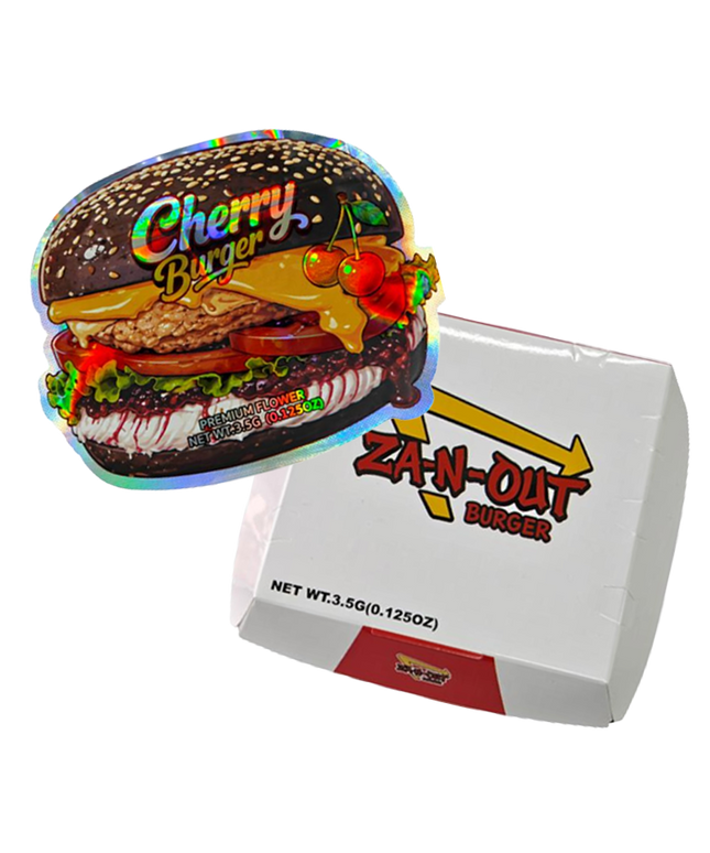 12 Pack Burger Style Zip Seal Pouches with Display Boxes - Za-N-Out Cherry Burger