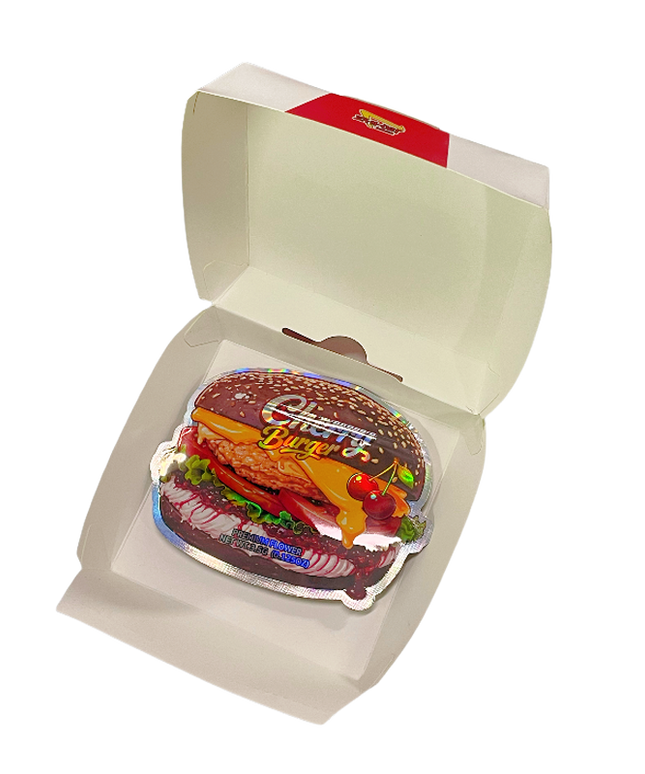 12 Pack Burger Style Zip Seal Pouches with Display Boxes - Za-N-Out Cherry Burger