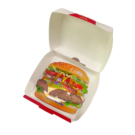 12 Pack Burger Style Zip Seal Pouches with Display Boxes - ZaDonald’z Double Burger
