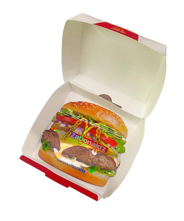 12 Pack Burger Style Zip Seal Pouches with Display Boxes - ZaDonald’z Double Burger