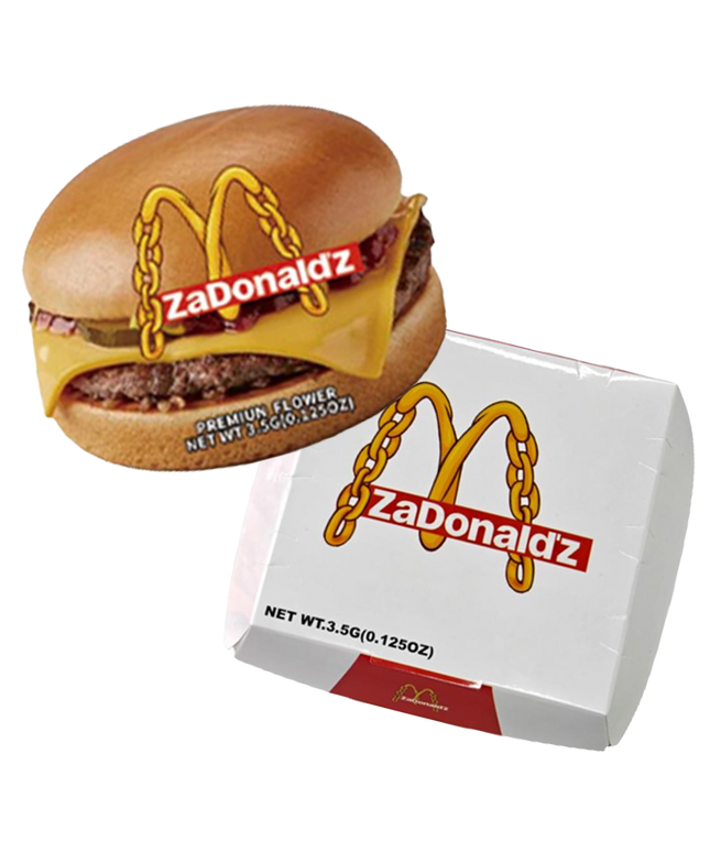 12 Pack Burger Style Zip Seal Pouches with Display Boxes - ZaDonald’z Cheeseburger