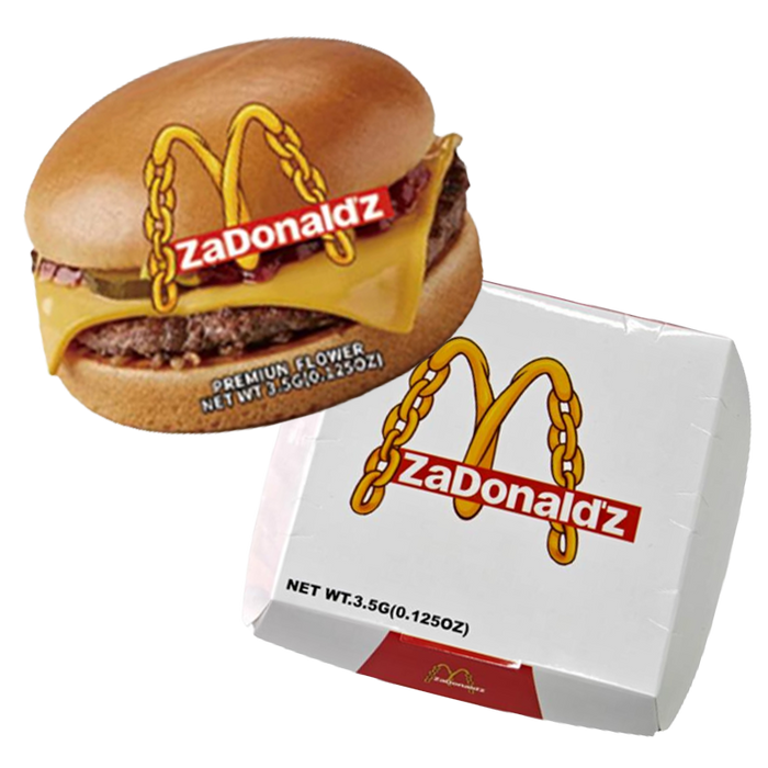 12 Pack Burger Style Zip Seal Pouches with Display Boxes - ZaDonald’z Cheeseburger