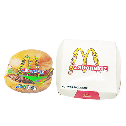 12 Pack Burger Style Zip Seal Pouches with Display Boxes - ZaDonald’z Cheeseburger