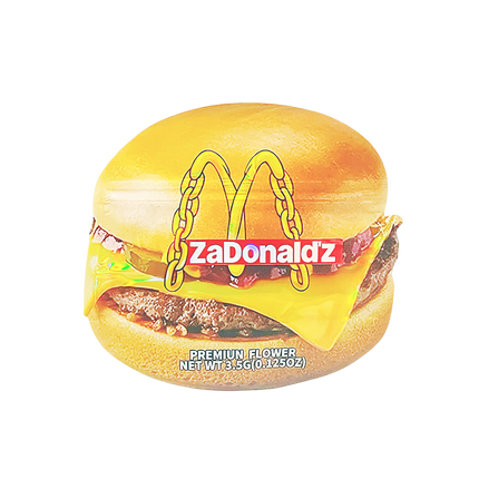 12 Pack Burger Style Zip Seal Pouches with Display Boxes - ZaDonald’z Cheeseburger
