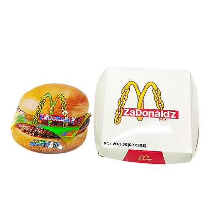 12 Pack Burger Style Zip Seal Pouches with Display Boxes - ZaDonald’z Cheeseburger