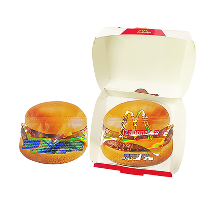 12 Pack Burger Style Zip Seal Pouches with Display Boxes - ZaDonald’z Cheeseburger