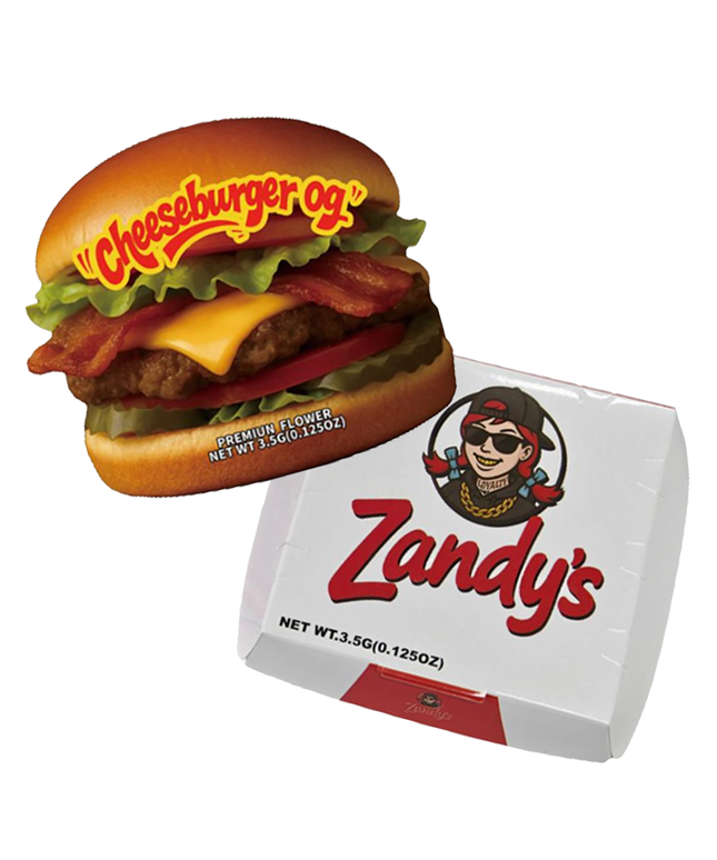 12 Pack Burger Style Zip Seal Pouches with Display Boxes - Zandy's Cheeseburger Og