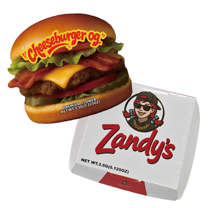 12 Pack Burger Style Zip Seal Pouches with Display Boxes - Zandy's Cheeseburger Og