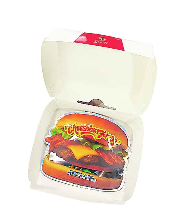 12 Pack Burger Style Zip Seal Pouches with Display Boxes - Zandy's Cheeseburger Og
