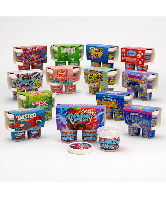 12-Pack Ice Cream Pint Style Containers with Lids & Display Boxes - Colorful Swirl Design