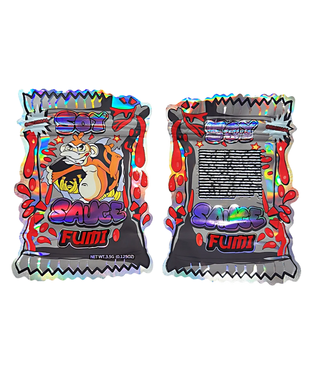 3.5g Soy Sauce Graphic Shaped Mylar Bags - 50 Count