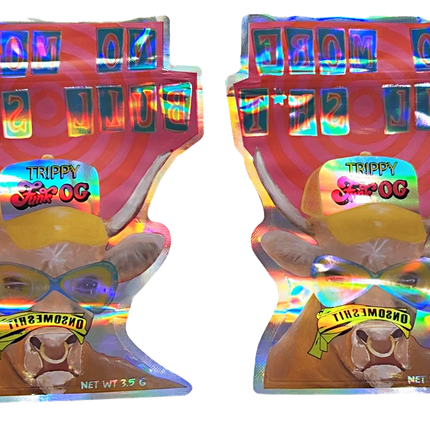 Mylar bag 3.5g, herb Mylar Bags, Where to buy mylar bags, Custom mylar bags near me, Mylar Bags Wholesale. Two Trippy Doo OG packages with a bear graphic on a white background