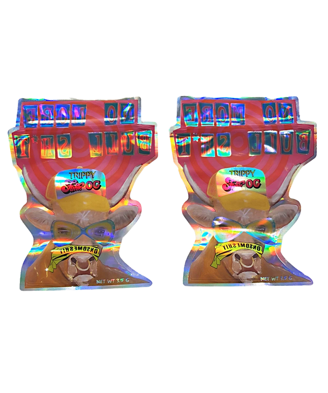 Mylar bag 3.5g, herb Mylar Bags, Where to buy mylar bags, Custom mylar bags near me, Mylar Bags Wholesale. Two Trippy Doo OG packages with a bear graphic on a white background
