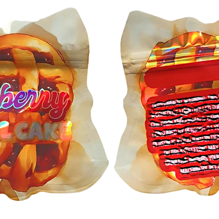 3.5g Raspberry Funnel Cake Shaped Mylar Bags - 50 Count