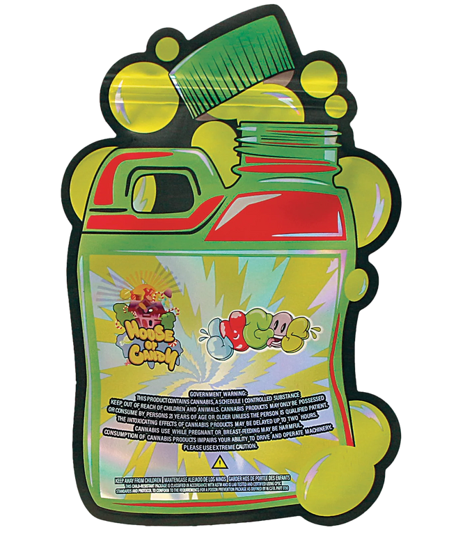 Mylar Bag Colorful packaging of a product with cartoon characters on a white background