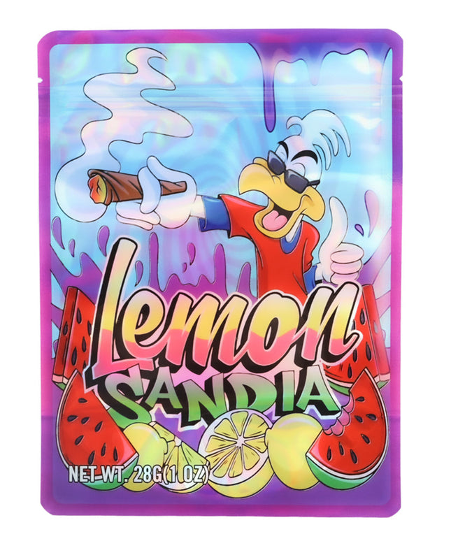 Mylar Bag Colorful packaging of Lemon Sandia with a cartoon character on a white background