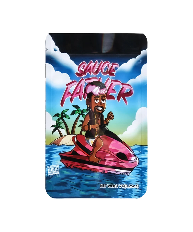50 Pack 7g Mylar Bags - Sauce-Inspired Graphic Design
