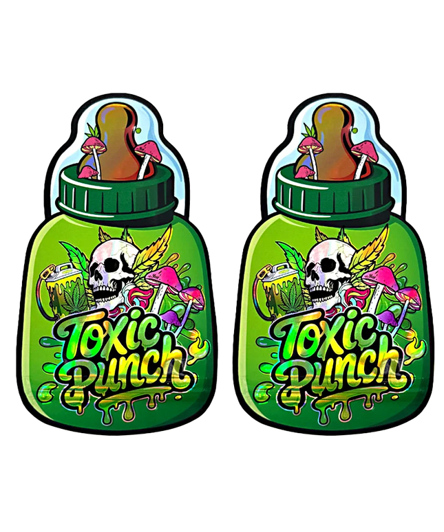 Baby Bottle Mylar bag 3.5g, herb Mylar Bags, Where to buy mylar bags, Custom mylar bags near me, Mylar Bags Wholesale. 2 pcs 3.5g Designer Toxic Punch Shaped Mylar Bag 