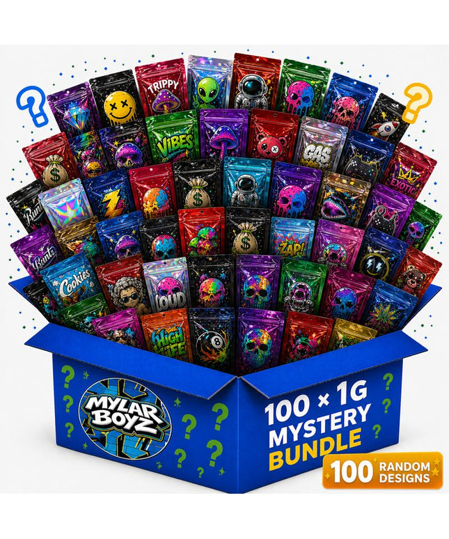 100 Pack 1g Mini (3"x3.5") 1g Mylar Bags Mystery Retail Packaging Pouches - Assorted Designs