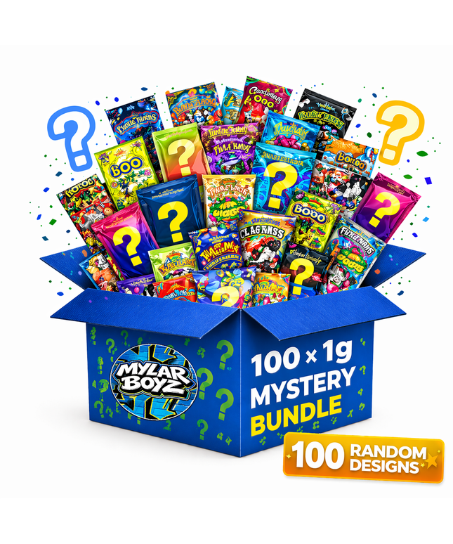 100 Pack - 1g Mylar Bags Mystery Bundle Pack Assorted Designs