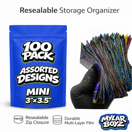 100 Pack 1g Mini (3"x3.5") 1g Mylar Bags Mystery Retail Packaging Pouches - Assorted Designs